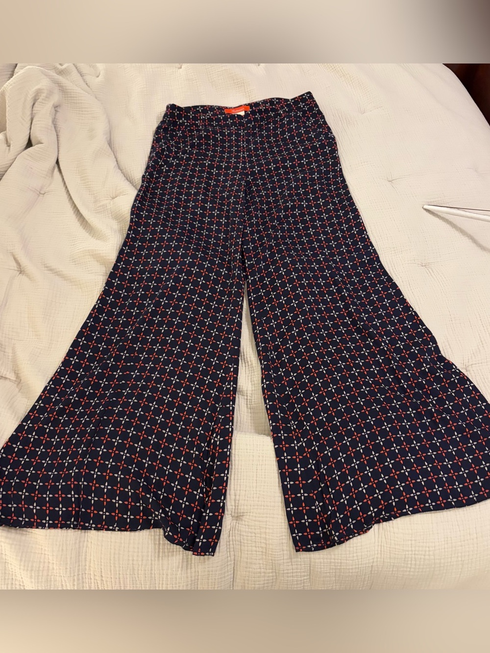 Anthropologie Women's Wide-Leg Pants - POCKETS - Navy w/Orange & White - SZ 10